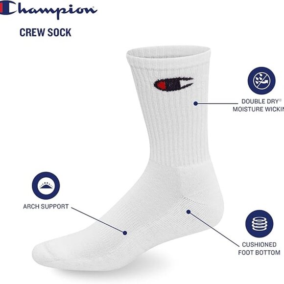 Champion Men's Double Dry Moisture Wicking Crew Socks; 6/ 6-12 - Picture 3 of 5